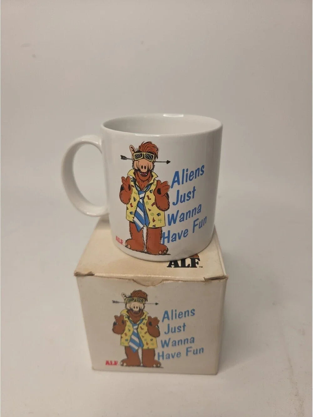 ALF Aliens Just Wanna Have Fun 8 oz White Ceramic Coffee Mug 1987 Graphic Print